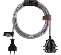 Hoopzi - Fil électrique en Tissu de 4,5M pour Éclairer Partout Chez Vous - Douille Ampoule E27 avec Interrupteur - Créez Votre Suspension Luminaire, Baladeuse, Lampe Suspendue - Bala Gris