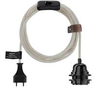 Hoopzi - Fil électrique en Tissu de 4,5M pour Éclairer Partout Chez Vous - Douille Ampoule E27 avec Interrupteur - Créez Votre Suspension Luminaire, Baladeuse, Lampe Suspendue - Bala Lin Naturel/Noir