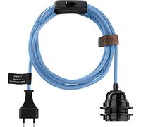 Hoopzi - Fil électrique en Tissu de 4,5M pour Éclairer Partout Chez Vous - Douille Ampoule E27 avec Interrupteur - Créez Votre Suspension Luminaire, Baladeuse, Lampe Suspendue - Bala Bleu Ciel