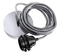 Hoopzi Hang Suspension Luminaire 1 Ampoule Câble en Tissu 2,5m | Douille E27 en Bakelite, Pavillon en Acier, Compatible D hambre, Salon, Cuisine, Couleur Gris Métal