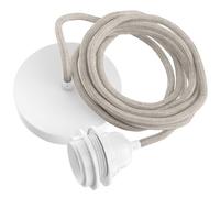 Hoopzi - Suspension Luminaire 1 Ampoule - 2,5m - Câble en Lin - Lustre pour Salon, Cuisine, Chambre - Modèle Hang 1 Lin Naturel Pavillon Blanc