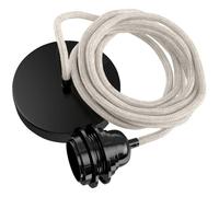 Hoopzi - Suspension Luminaire 1 Ampoule - 2,5m - Câble en Lin - Lustre pour Salon, Cuisine, Chambre - Modèle Hang 1 Lin Naturel Pavillon Noir