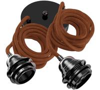 Hoopzi - Suspension Luminaire 2 Ampoules - 2,5m - Câble en Lin - Lustre pour Salon, Cuisine, Chambre - Modèle Hang 2 Lin Brique