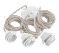 Hoopzi - Suspension Luminaire 3 Ampoules - 2,5m - Câble en Lin - Lustre pour Salon, Cuisine, Chambre - Modèle Hang 3 Lin Naturel Pavillon Blanc