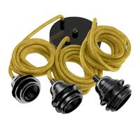 Hoopzi - Suspension Luminaire 3 Ampoules - 2,5m - Câble en Lin - Lustre pour Salon, Cuisine, Chambre - Modèle Hang 3 Lin Moutarde