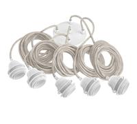 Hoopzi - Suspension Luminaire 5 Ampoules - 3,5m - Câble en Lin - Lustre pour Salon, Cuisine, Chambre - Modèle Hang 5 Lin Naturel Pavillon Blanc