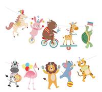 Hooqict Bannière de défilé d'animaux - Décorations d'anniversaire - Bannière « Happy Birthday » pour enfants, filles, garçons, zoo, carnaval, cirque, décorations de fête