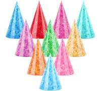 Hooqict Lot de 10 mini chapeaux de fête colorés pour animaux en peluche, petits chapeaux coniques de fête d'anniversaire avec pompons pour bébés, petits chiens, chats, animaux domestiques, figurines