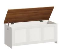 HOORBO Coffre de Rangement, Coffre avec charnière de sécurité, Banc de Rangement, Boîte à Jouets avec Couvercle Rabattable, Boite Polyvalente pour, Chambre, Salon, Blanc et Noyer EWH411CW01