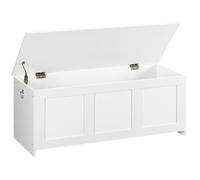 HOORBO Coffre de Rangement, Coffre avec charnière de sécurité, Banc de Rangement, Boîte à Jouets avec Couvercle Rabattable, Boite Polyvalente pour, Chambre, Salon, Blanc EWT141CW01