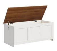HOORBO Coffre de Rangement, Coffre avec charnière de sécurité, Banc de Rangement, Boîte à Jouets avec Couvercle Rabattable, Boite Polyvalente pour, Chambre, Salon, Blanc et Noyer EWH412CW01