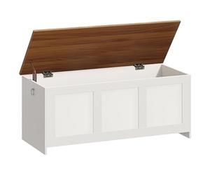 HOORBO Coffre de Rangement, Coffre avec charnière de sécurité, Banc de Rangement, Boîte à Jouets avec Couvercle Rabattable, Boite Polyvalente pour, Chambre, Salon, Blanc et Noyer EWH411CW01