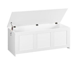 HOORBO Coffre de Rangement, Coffre avec charnière de sécurité, Banc de Rangement, Boîte à Jouets avec Couvercle Rabattable, Boite Polyvalente pour, Chambre, Salon, Blanc EWT141CW01
