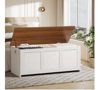 HOORBO Coffre de Rangement, Coffre avec charnière de sécurité, Banc de Rangement, Boîte à Jouets, Blanc et Noyer