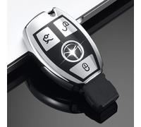 HooRLZ Coque de clé Mercedes-Benz pour Mercedes-Benz A B C E G S R Classe GLA GLC GLE GLS SL SLK, 3 boutons, TPU silicone, Argent, Unisex-Adultes