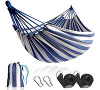HooRu-Double hamac de camping en toile 260x150cm,lit-balançoire confortable et portable pour jardin extérieur,meubles de plage - Type Blue and White