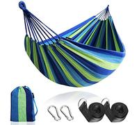 HooRu-Double hamac de camping en toile 260x150cm,lit-balançoire confortable et portable pour jardin extérieur,meubles de plage - Type Blue and Green