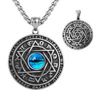 hooseiki Collier sceau de Salomon, 12 constellations hexagramme à six branches avec pendentif talisman aux yeux bleus, amulette de protection juive