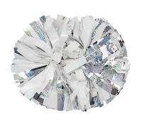 Hooshing Lot de 2 Pompons argentés et Blancs holographiques avec Manche bâton - pour Esprit d’équipe et Cheerleading