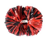 Hooshing Lot de 2 pompons de pom-pom girl professionnels noirs et rouges avec poignée de bâton pour cheer squad, sport, fête, entraînement de danse