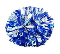 Hooshing Lot de 6 pompons bleus et argentés métalliques avec manche bâton - Pour cheerleading, sport et danse, enfants et adultes