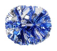Hooshing Lot de 6 pompons bleus et argentés métalliques avec manche bâton - Pour cheerleading, sport et danse, enfants et adultes