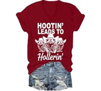 Hootin Leads to Hollerin Shirt Southern Concert Party Vibes Chemises Hibou Graphique T-shirt à manches courtes, Bordeaux-V, XL