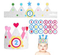 HOOTNEE 2 Ensembles De Couronnes En Feutre Pour Enfants Avec Chiffres Interchangeables De 0 À 9 Chapeaux D'Anniversaire Étoile Et Cœur Accessoires Décoratifs Pour Fête