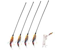HOOTNEE 4 pièces plumeau interactif pour Chat avec Clochette et poignée | Plumes et plastique, lot de baguettes de jeu pour chats et chatons, bandes en tissu colorées, pour jeu interactif