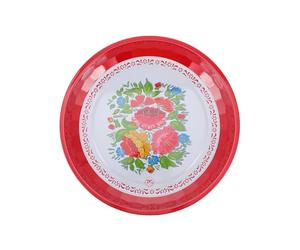 HOOTNEE Assiette Émaillée à L'ancienne Ronde Rouge 35cm, Style Rétro