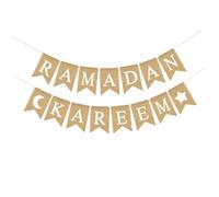 HOOTNEE Bannière du Ramadan en Lin Motifs Lune et Étoiles Guirlande Décorative Festive 1 Lot pour Intérieur et Extérieur Décoration Légère et Réutilisable pour Fête