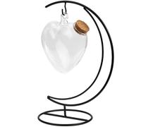 HOOTNEE Bouteille Décorative en Verre Transparente Cœur 14 Cm Support en Fer Suspendu et Bouchon en Liège, Récipient à Souhaits Multifonction pour Décoration et Bricolage, Set