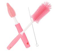HOOTNEE Brosse de Nettoyage pour Biberons et Tétines en Silicone Manche Long Ergonomique Set Multifonction 3 Pièces Couleur Cerise Rouge pour Nettoyage Bébé et Bouteilles à Col Étroit