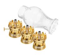 HOOTNEE Brûleur Métallique pour Lampe à Pétrole H Petit Modèle Doré Lot de 3 Set de Abat-Jour en Verre à Bordure Décorative Petit Format Accessoire de Remplacement pour Lampe à Huile