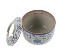 HOOTNEE Cendrier Vintage en Céramique Chinoise avec Couvercle et Entonnoir, Coupe-Vent Profond Décoratif Bleu et Blanc, Taille Moyenne pour Bureau et Maison, Cendrier Intérieur sans Fumée