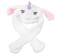 HOOTNEE Chapeau Licorne en Peluche Blanc 60 CM Oreilles Mobiles Bonnet Drôle et Chaud pour Fête Carnaval Cosplay et Déguisement Accessoire de Costume Original et Amusant
