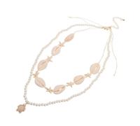 HOOTNEE Collier De Perles De Coquille Bracelets De Collier Pendentif En Coquille Collier Hawaïen Unique Tour De Cou De Perles Pour Les Adolescents Collier Coquillage Beige Alliage