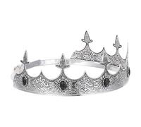 HOOTNEE Couronne de Roi en Métal Réglable Ancienne Finition Argenté Antique et Noir Bandeau Royal pour Cosplay Chevalier et Prince Accessoire Costume Fête Anniversaire Noël Couronne