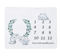 HOOTNEE Couverture Photo Bébé Motif Éléphant Feuilles Vertes 100X85 CM en Flanelle Douce pour Photographie Mensuelle Tapis de Fond pour Séances Photos 1 à 12 Mois