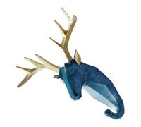 HOOTNEE Crochet Mural Tête de Cerf en Résine Bleu Vintage Patère Murale Décorative sans Perçage Support Polyvalent pour Manteaux Clés et Serviettes Chambre Salon Salle de Bain