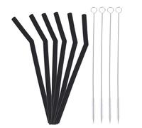 HOOTNEE Ensemble de 16 Pailles Noires Réutilisables en Silicone Brosses de Nettoyage Portatives Légères, pour Boissons Lors de Fêtes et Pique-niques
