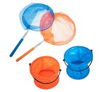 HOOTNEE Filets de Pêche Télescopiques en Acier Inoxydable 85 Cm, Kit 2 Ensembles avec Seaux Colorés Bleu et Orange, Attrape-Insectes et Poissons pour Garçon et Filles, Jouets