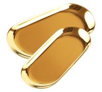 HOOTNEE Lot de 2 Plateaux Ovales Dorés en Acier Inoxydable Petits et Grands pour Rangement de Bijoux Serviettes et Décorations Plateau à Thé Élégant et Plateau Vanité Multifonction