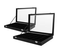 HOOTNEE Lot de 2 Vitrines pour Collection de Minéraux pour Garçons et Filles Boîte de Présentation Noire Grande Taille 36 Compartiments en PU Cuir Coffret de Collection de Pierres