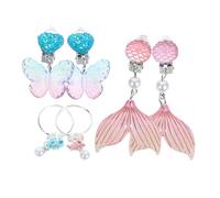 HOOTNEE Lot de 3 Paires Boucles D'oreilles à Clip Garçon et Filles, Motif Dessins Animés Bleu Violet et Rose, Taille Petite, sans Perçage, Accessoires Légers pour Filles, Usage Quotidien