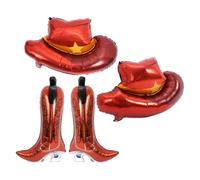 HOOTNEE Lot de 4 Ballons Aluminium Forme Chapeau et Bottes de Cowboy Décorations Fête Anniversaire Thème Far West Ballons Gonflables Résistants et Colorés pour Fête Western