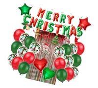 HOOTNEE Lot de 46 set de Ballons Décoratifs de Noël en Aluminium Kit de Fête Ballons Rouges et Verts 12 18 Étoiles et Cœurs Guirlandes Spirales Rideaux Scintillants 2M pour Décoration