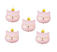 HOOTNEE Lot de 5 Ballons en Aluminium Forme Chat Couronné Rose, Grosse Taille, Décoration Fête Anniversaire et Mariage, Articles de Fête Mignons pour Décorations Chat, Ballon Animal