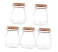 HOOTNEE Lot De 5 Mini Bouteilles Transparentes avec Bouchons en Liège pour Bouteille À Souhaits Petit pour Bébé Bouteille en Forme De Pudding Pot À Message en Verre Ordinaire