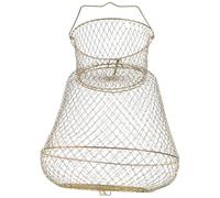 HOOTNEE Panier à Poissons Pliable en Métal Fond Plat et Poignée Ergonomique, Filet Léger et Solide, pour Pêche en Mer et Eau Douce, Taille Compacte 14X25X40 CM